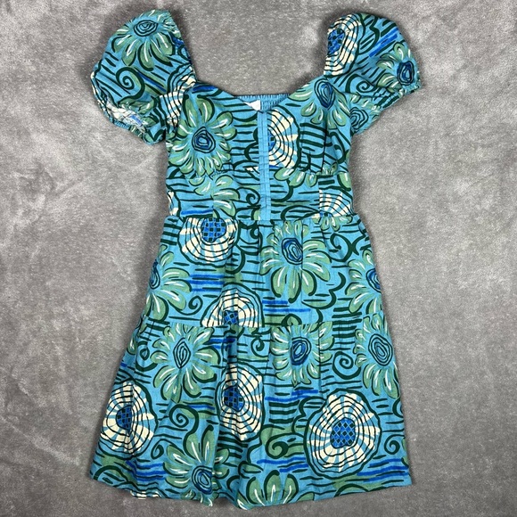 House of Harlow 1960 Dress Womens Small Blue Tropical Beach Smock Linen Mini - Picture 5 of 10